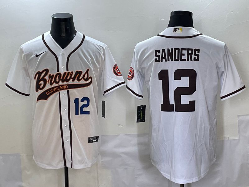 Men 2025 Cleveland Browns 12 Sanders White Joint Name Nike Limited NFL Jersey style 3